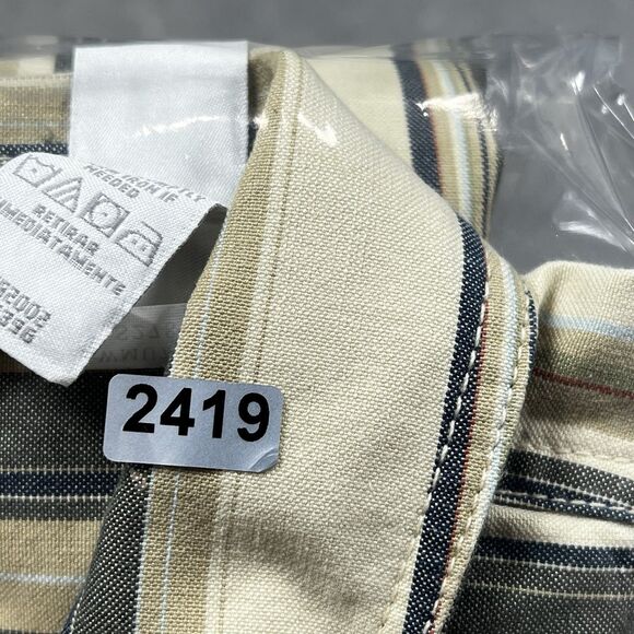 Liz Claiborne Striped Jean Jacket Large Beige Tan Gray Unlined Yoke Pockets - Picture 13 of 13